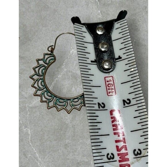 Patina Etched Metal Earrings Western Boho Distressed Southwestern Hoop NEW 2” - Picture 3 of 4